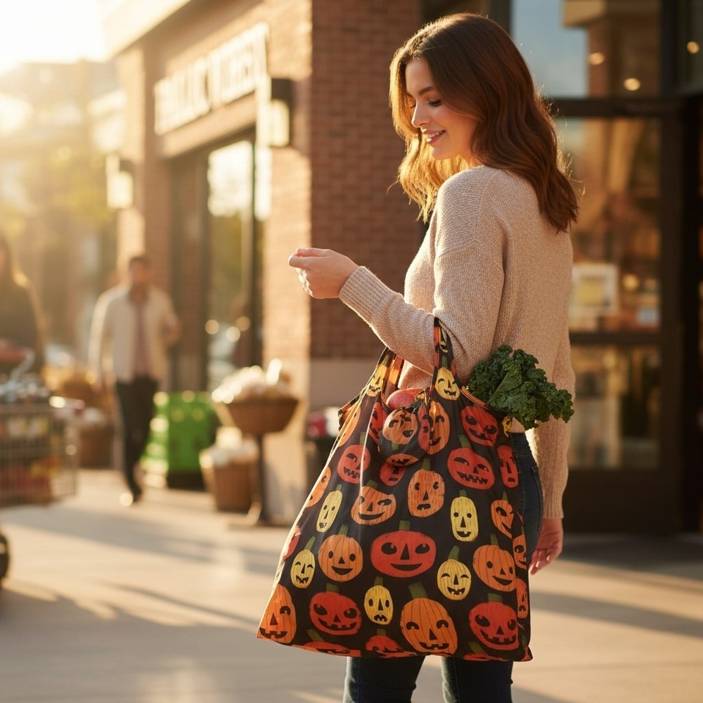 Target Reusable Tote Bag Unisex OS Black Orange NWOT Pumpkin Halloween Pouch